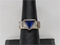 Sterling Ring with Triangular Blue Stone 8.6 Grams