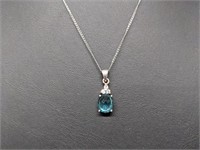 Sterling & Blue Topaz Pendant & Chain