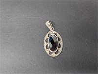 Sterling Pendant with Oval Black Onyx &