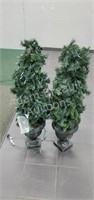 2 potted Christmas trees decor trees stand