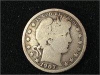 1907-S Silver Barber Half Dollar