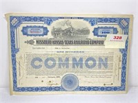 1925 MKT Railroad stock certificate