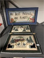 SLATE SNOWMAN PICS AND FRAMED FLAKES PICTURE