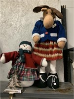 LARGE STUFFED MOOSE AND SNOWMAN