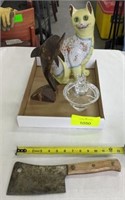 VINTAGE CLEVER, WOODEN DOLPHIN STATUE, GLASS CANDY
