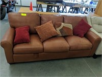 Brown Leather Sofa with Pillows