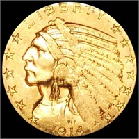 1914 $5 Gold Half Eagle LIGHTLY CIRCULATED