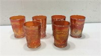 Six Carnival Glass Cups K8D
