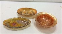 3 Carnival Glass Dishes K16G