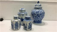 Four Vintage Blue & White Asian Canister K16A