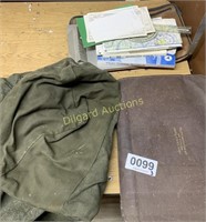 Army bag, pilots navigation kit, and misc maps