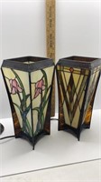 2PC. 14" TALL STAINED GLASS TABLE LAMPS