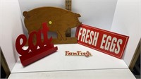 4PC. SIGNS EAT-FRESH EGGS-FARM FRESH-WOOD PIG