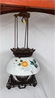 1877 BRADLEY HUBBARD PULL DOWN CAST IRON OIL LAMP
