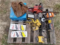 chainsaw parts; lights; rubber boots