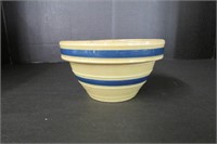 Small Yellow ware crock with blue stripes 2.5"x