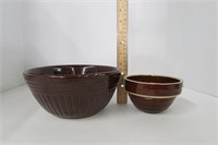 Two Brown Crock Bowls (Large marked USA) (Small