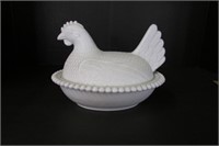 Vintage Hen on Nest White Indiana Glass