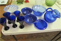 Eleven Pieces of Blue Glass -Pitcher, etc