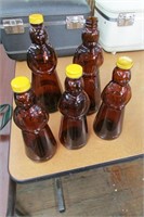 5 Aunt Mrs. Butterworth Amber Bottles -8.5" and