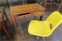 Vintage Small Oak Desk w Mid Century Chair Yellow