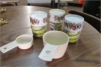 Two Measuring cups and Three Pyrex "Spice of