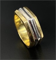 18K Gold Two Tone Hex Shaped Wedding Band