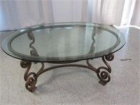 Oval Iron Coffee Table w/ Glass Top