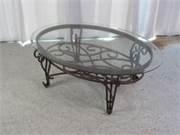 Oval Metal Coffee Table w/ Glass Top