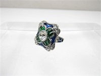 Sterling European Cut 2cts Round Sapphire Ring