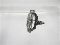 Sterling White Sapphire Deco Ring Size 7