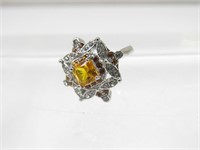 Sterling Peach Colored Sapphire Deco Ring Size 7