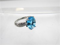 Sterling 4cts Blue Topaz Oval Cut Ring Size 6.5