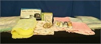 Box Baby Items-3 Shoes, 5 Afghans, Mirror,