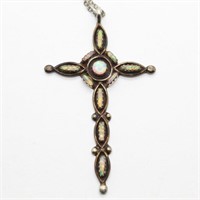 Silver & Opal Cross Pendant &