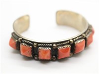 Mexico Silver & Coral Cuff Bracelet