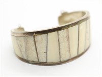 Sterling Silver Ivory Stone Inlay Cuff Bracelet