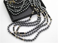 3-Strand Black Hematite Necklace w14k Gold Clasp