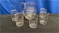 Crystal Pitcher and 5 Glasses