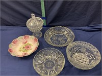 Assorted glass bowls, compote, China bowl