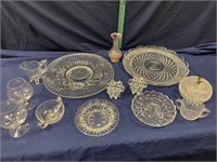Assorted glassware - 13.5 & 14” platters, covered