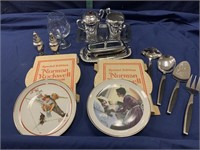 Small Norman Rockwell plates, metal serving