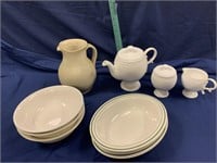 Williamsburg pottery pitcher, white tea set, 3