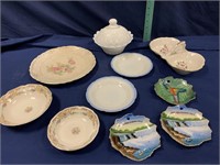 Assorted China plates, covered dish