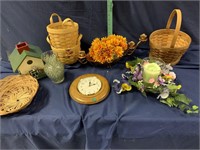Baskets, seasonal candle displays, birdhouse,