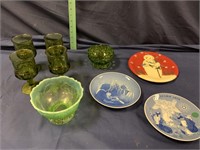 Green glassware and winter plates