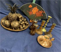 Candlesticks, salt/pepper mill, fan, decorative