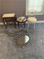 LOT WITH ANTIQUE TABLE/ MODERN MIRROR ETC