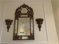 LARGE DECORATIVE MIRROR WITH WALL SCONCES