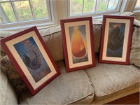 LOT OF 3 RED FRAMED ROOSTER PICTURES